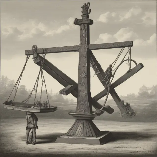 An image of a historic seesaw with Dutch Guilder Shares and ADRs balanced on either end, symbolizing their unique advantages and challenges in investing.