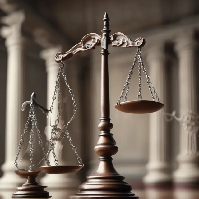 Scales tipping towards fairness on a stock exchange floor, representing insider trading regulations.
