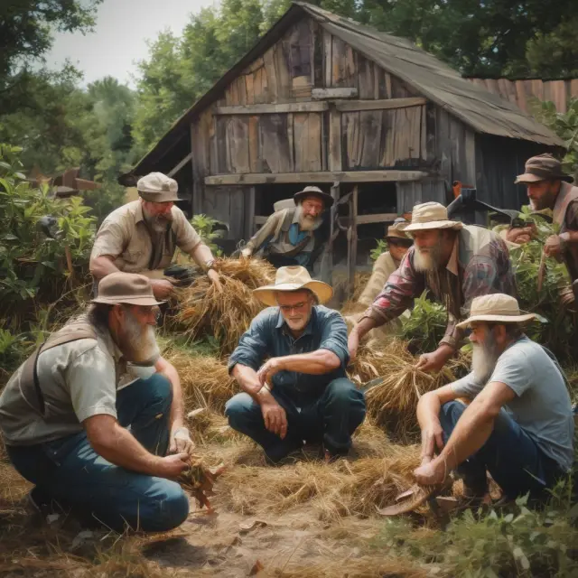 A crowd of people sharing information around a campfire, symbolizing the exchange of knowledge and insights using the scuttlebutt method.