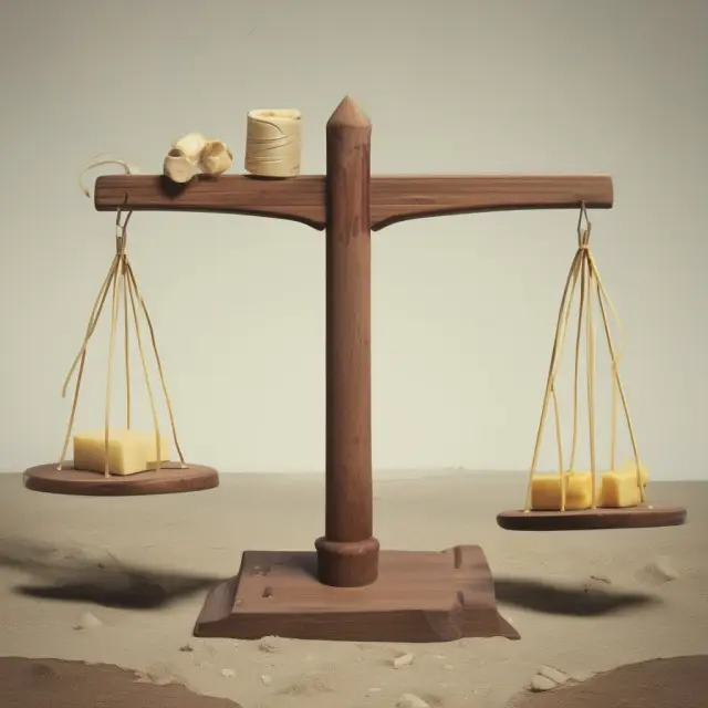 A seesaw with military spending (guns) on one side and domestic production (butter) on the other, illustrating the tradeoff between market forces and central planning.