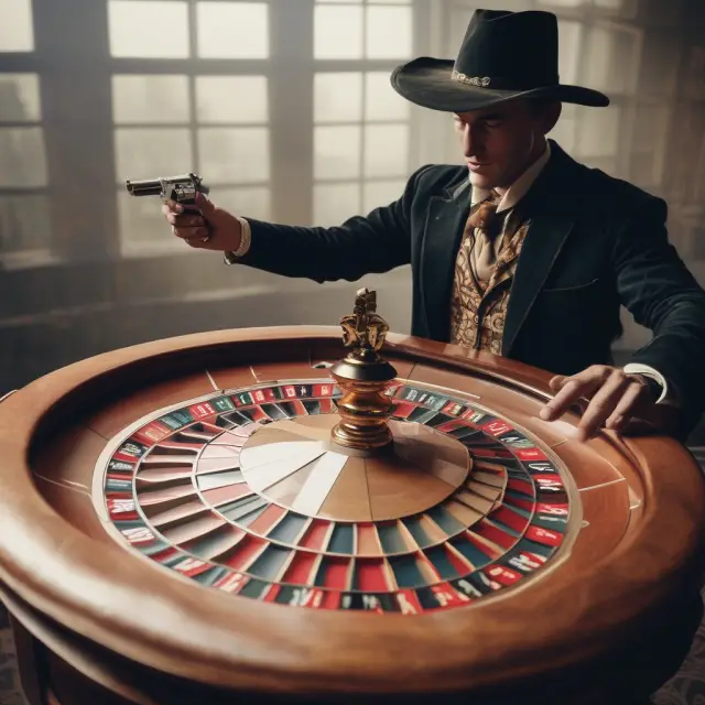 Gunslinger managing risks with dice and roulette wheel
