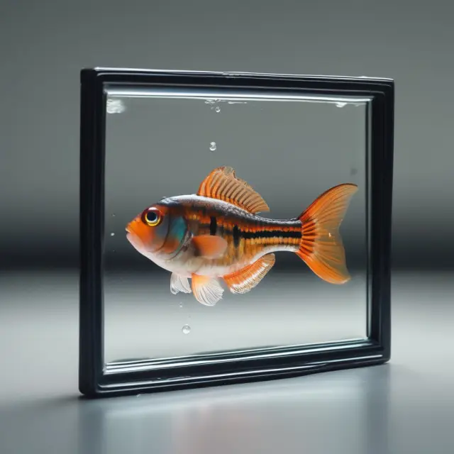 An aquatic Guppy fish gazes into a mirror, symbolizing the reflection of past market trends and potential future uncertainties when using the GMMA as a technical indicator.