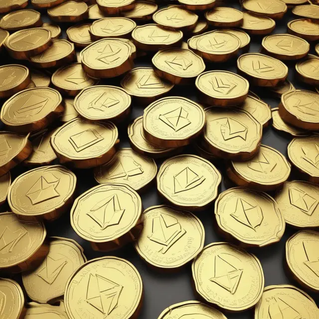 A golden gwei coin falling from a stack of Ethereum blocks, representing gas fees and transaction calculations