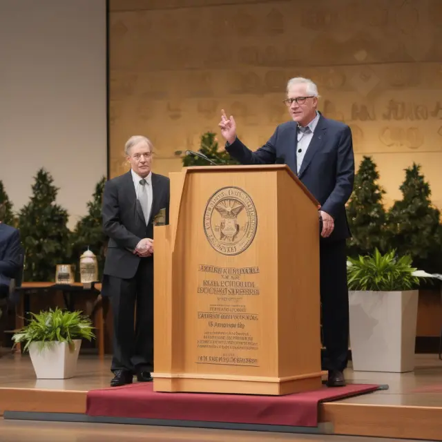 Nobel laureate teacher sharing insights, Haas School of Business symbols nearby