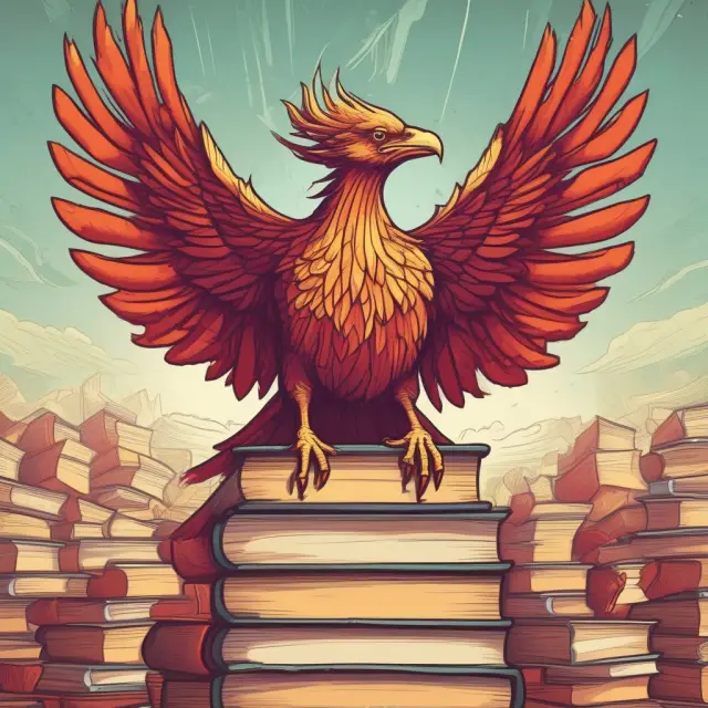 Phoenix rising from books symbolizes educational growth and transformation at Haas School of Business