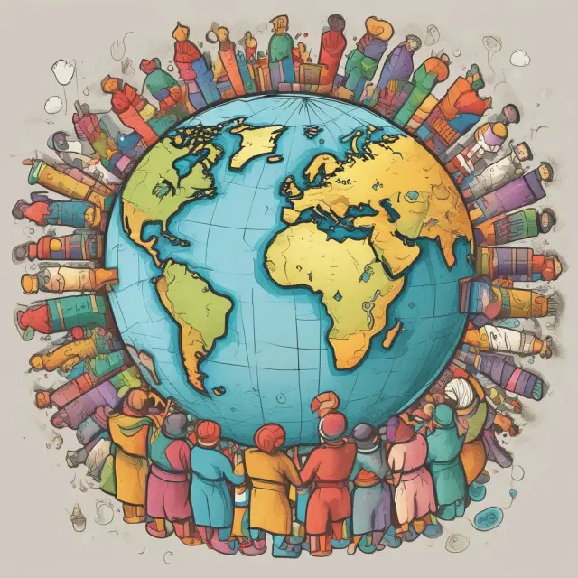 A globe featuring various continents engaged in haggling at vibrant marketplaces, symbolizing the global diversity in this age-old practice.