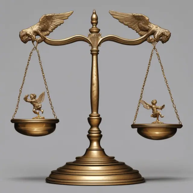 Two sides of a balance scale represent collateral assets. Angels symbolize valuation techniques that fine-tune the weights to ensure optimal risk protection.
