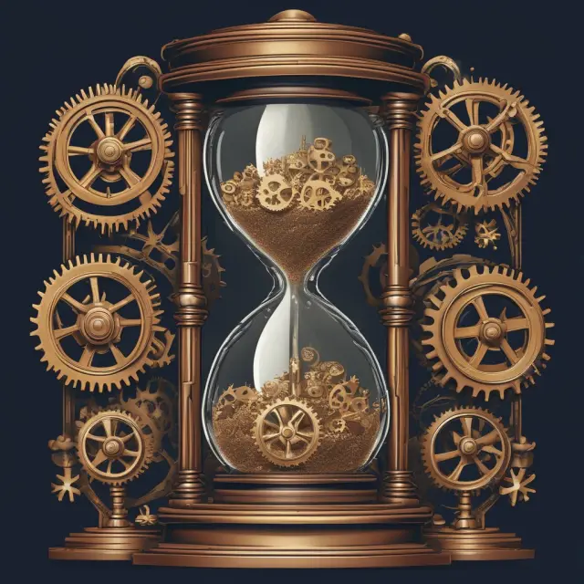 Gears within an hourglass, depicting machinery under the half-year depreciation convention