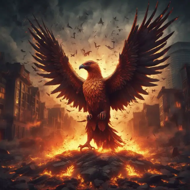 Image of a Phoenix emerging from the broken pieces of an income trust diagram, representing recovery after the Halloween Massacre.
