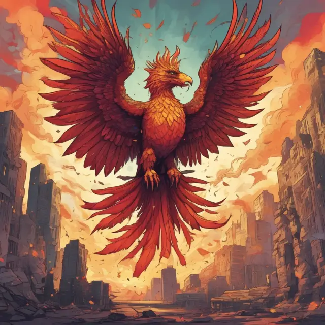 A phoenix arises from the ashes of collapsing income trusts, illustrating their remarkable resilience