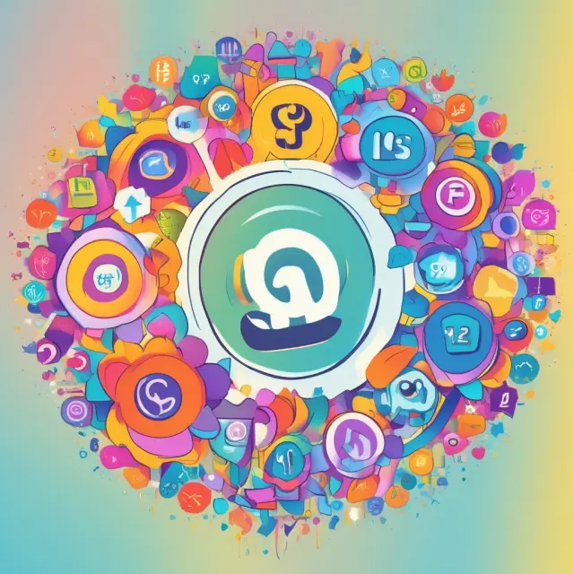 A garden teeming with social media platforms, influencers, and brands interacting in harmony, illustrating the power of the halo effect