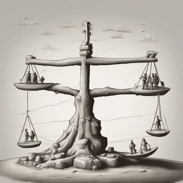 See-saw illustrating how the Hamada equation weighs unlevered betas against tax rates and debt-to-equity ratios to evaluate financial risk