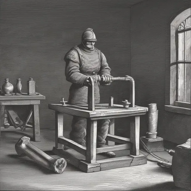 Insurer crafting hammer clauses in insurance contracts at an anvil smithy