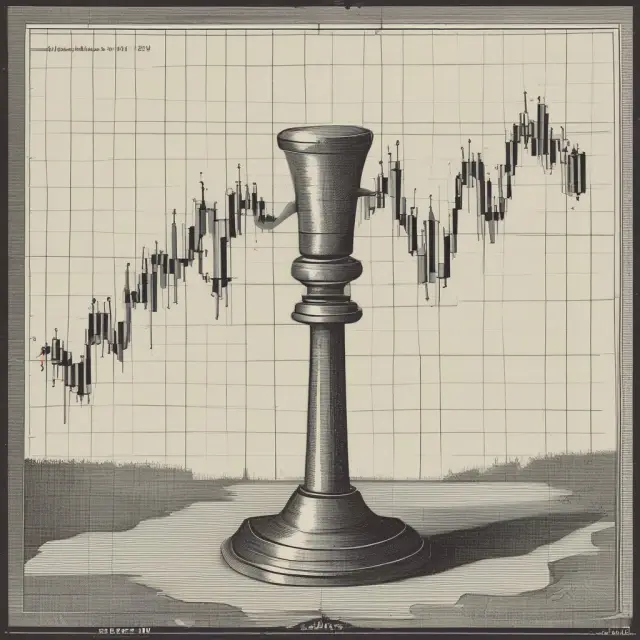 An image of a golden hammer striking a red candlestick chart, highlighting the formation of a hammer candlestick pattern, emphasizing potential market reversals