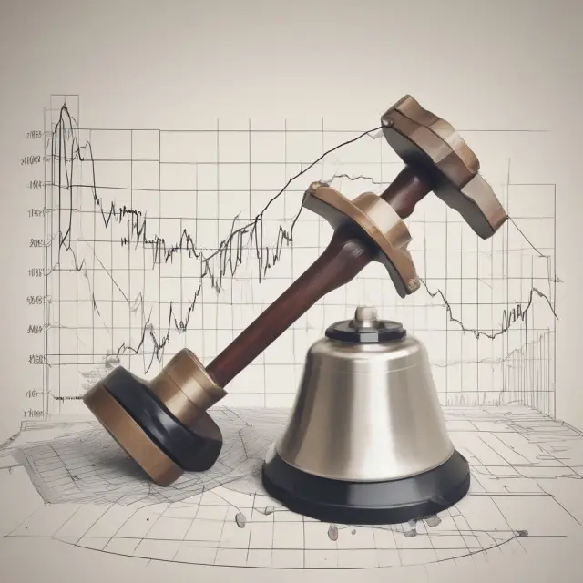 A hammer striking a financial chart to illustrate the concept of hammering in finance: an unexpected event causing significant stock price changes