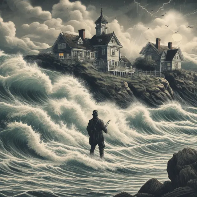 Defensive stocks represented by shields, sheltering from stormy seas (market volatility) during the Hamptons Effect period.