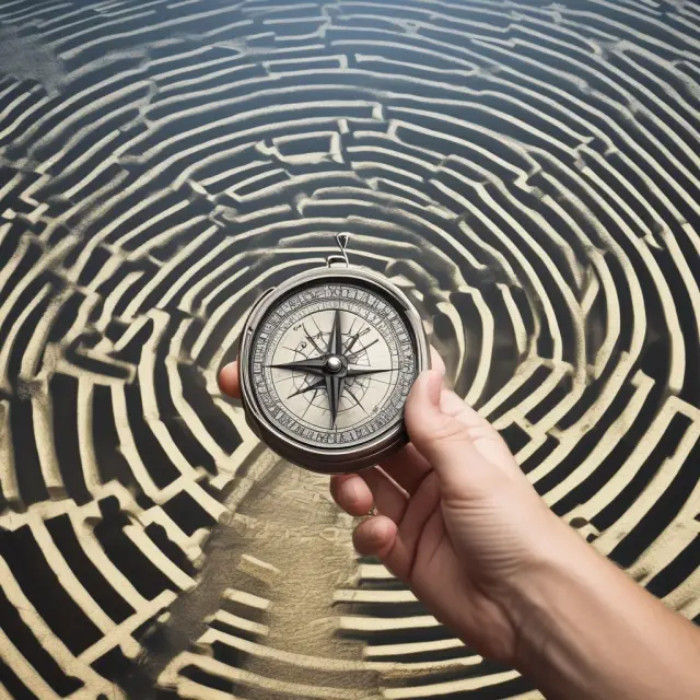 Hand navigating tax maze, using compass with index funds, ETFs, and retirement accounts