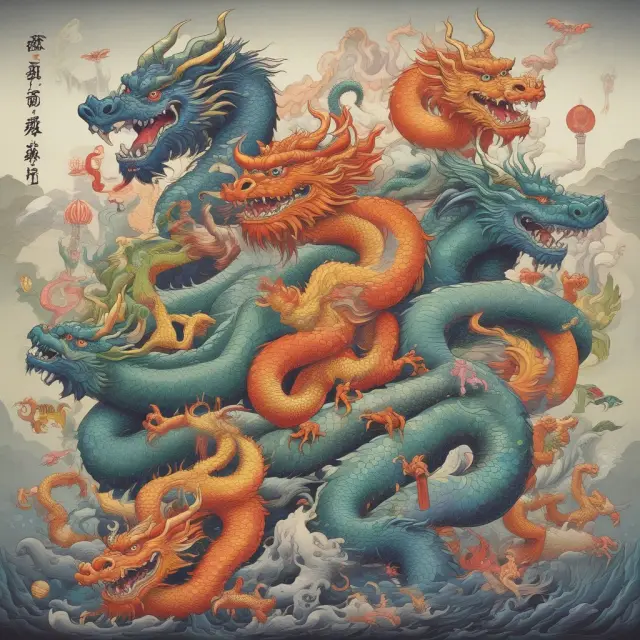 Five magnificent dragons symbolize Hang Seng Index heavyweights: Tencent, Alibaba, ICBC, Meituan, and CCB.