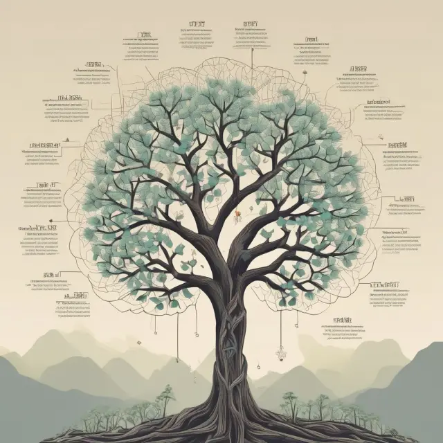 A wisdom tree sprouting four branches symbolizing the Hang Seng Index sectors: industry, finance, utilities, and REITs.