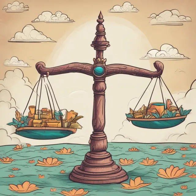 A golden scale balanced between two bowls, one labeled 