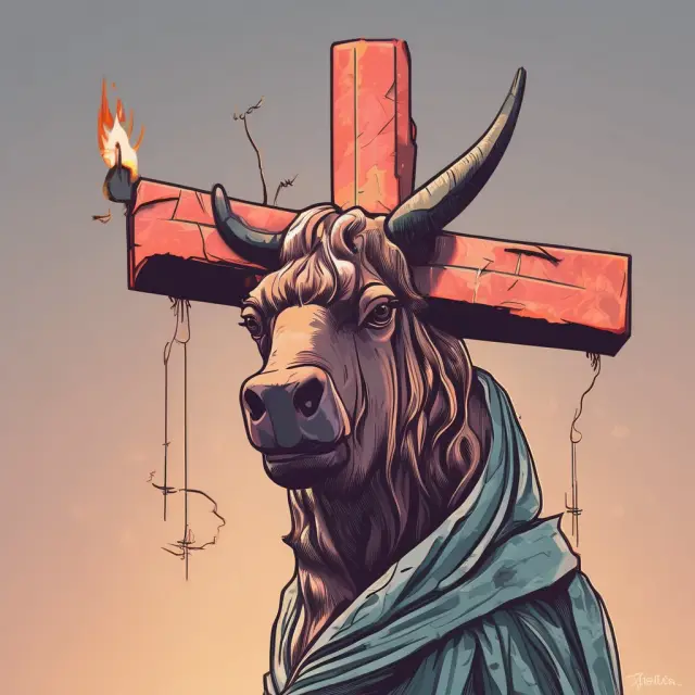 A doji candle encompassed by a large bearish candle symbolizes a bullish harami cross, indicating a potential price reversal in financial markets.