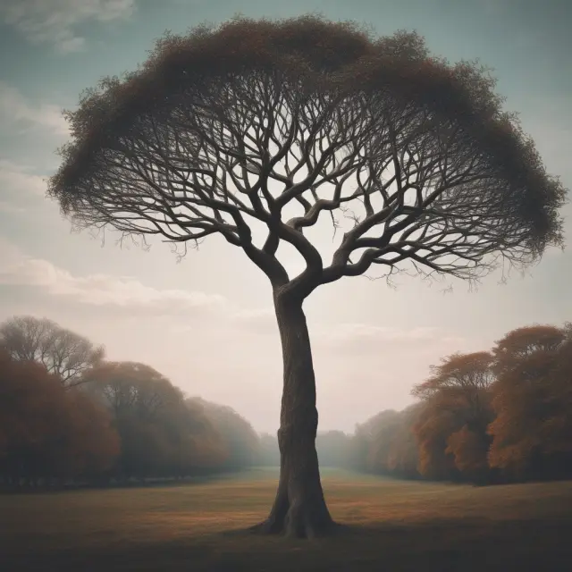 Two trees merging to form a branching hard fork, symbolizing consensus and upgrades in blockchain networks.