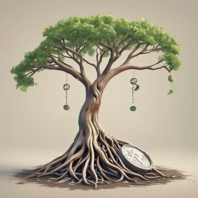 An image of a tree with two tokens: one old and one new, representing the concept of a hard fork in cryptocurrency investing.