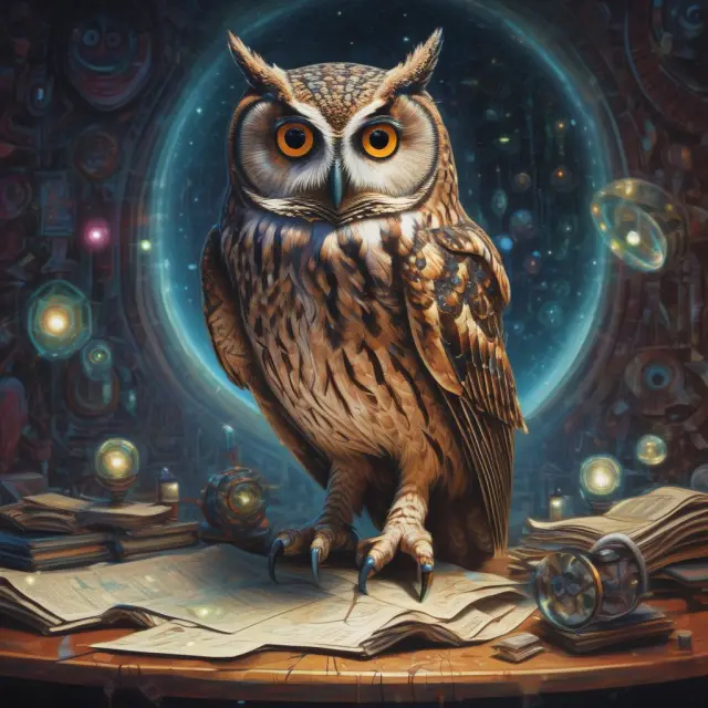 Lender examining credit report using an owl symbolizing wisdom and insight, emphasizing the thorough review process.