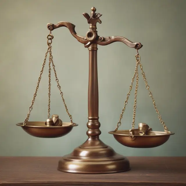 A pair of scales held by a wise lender figure: one pan showcases a high credit score, while the other represents a low debt-to-income ratio, emphasizing their combined importance in credit decisions