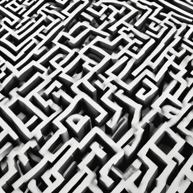 Intricate maze filled with interconnected questions representing commonly asked queries about hard inquiries, their impact on credit scores, and differences from soft inquiries.
