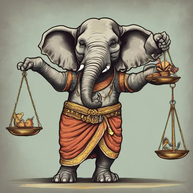 An elephant hesitantly balances on one foot while gripping a scale, representing the unstable nature of hard selling and its negative consequences.