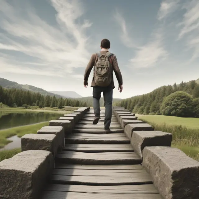 Hard skills depicted as stepping stones on a bridge, signifying opportunities and progress