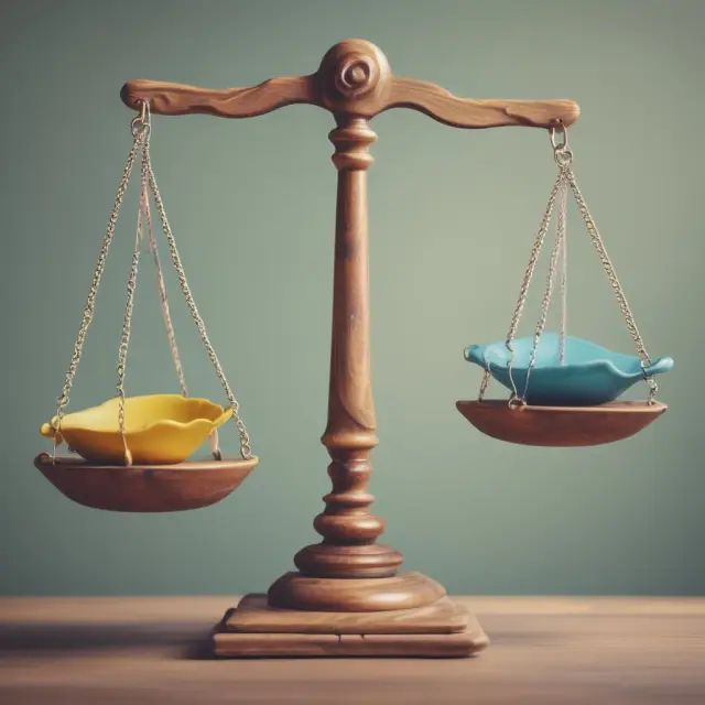 Hard skills represented by gears on one side of a scale, soft skills symbolized by feathers on the other - balancing professional abilities and personal traits.