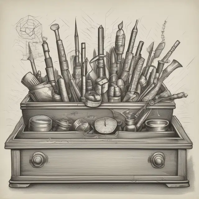 An accountant holding a box filled with various tools representing essential hard skills for the industry