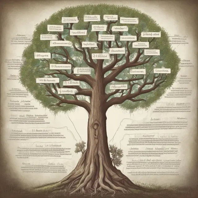 A tree with ten pillars emerging from its trunk, symbolizing the top hard skills for career advancement and success.