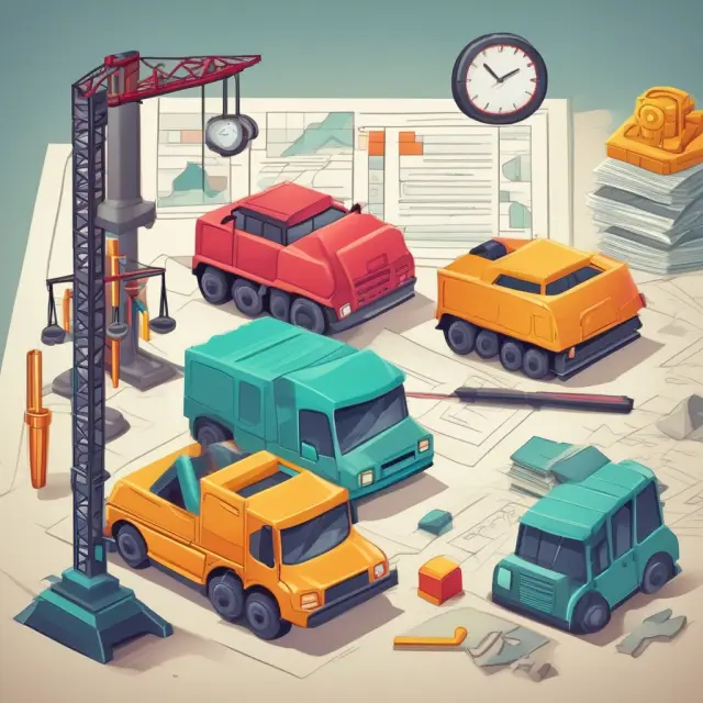 A balance sheet with long-term assets (property, machinery) and short-term assets (inventory, raw materials) represented visually.