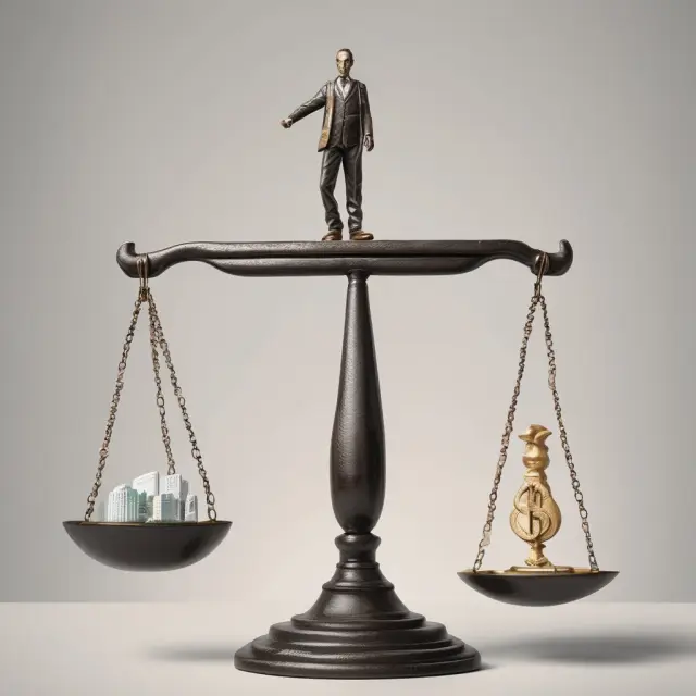 Balancing debt and equity giants representing financing methods for acquiring hard assets