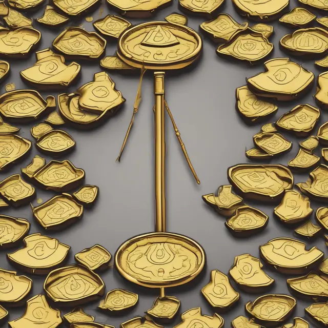 A pair of scales holding gold bars and the Yin-Yang symbol signifying hard asset investments
