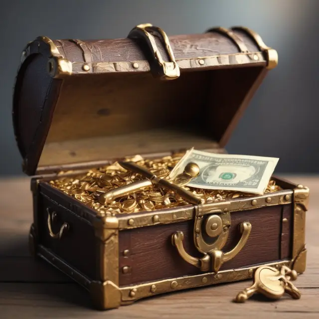 Golden key opening treasure chest with hard money loan document