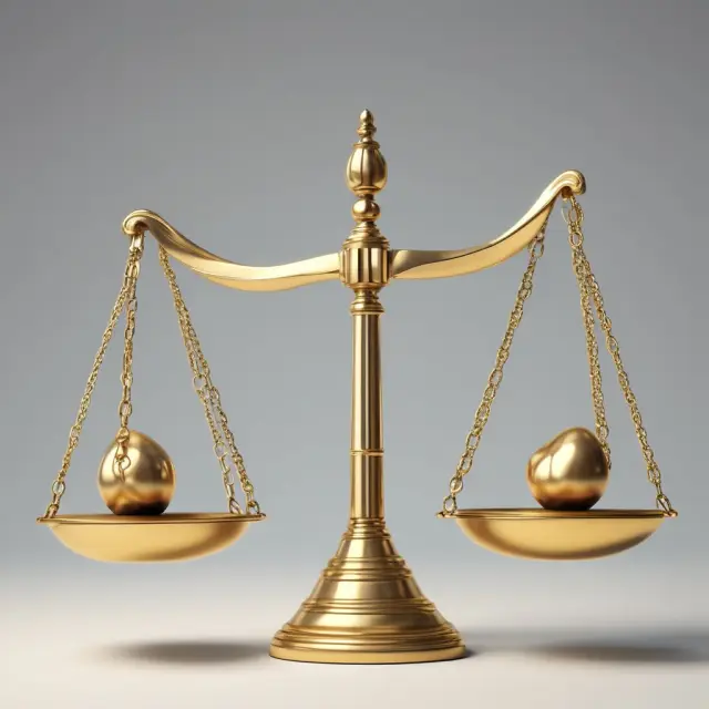 A scale balanced with gold weights symbolizing the advantages and disadvantages of a hard money loan for real estate investors