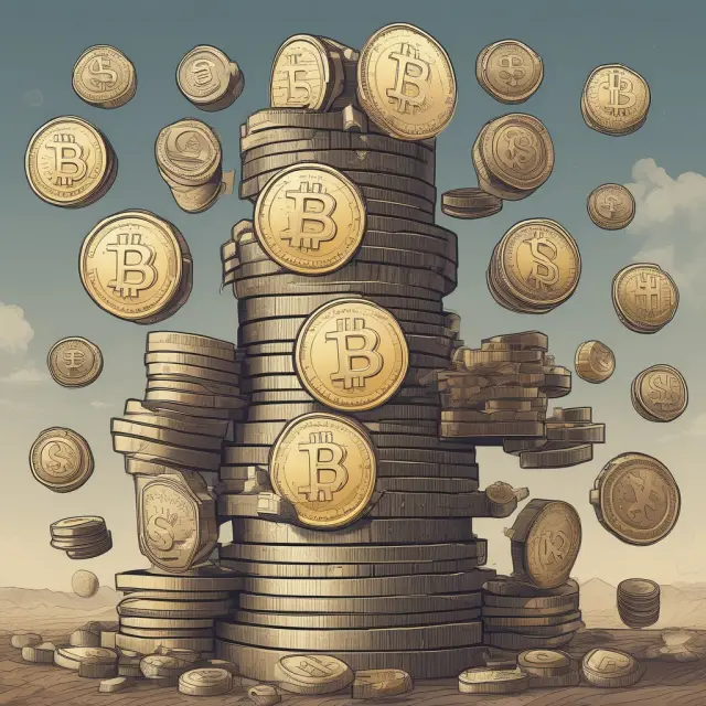 A tower constructed from stable coins representing strong economies and hard currencies
