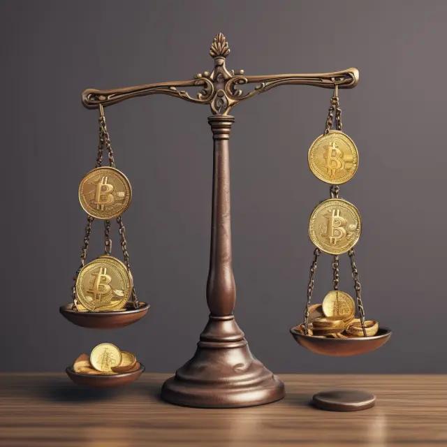 A balanced scale holds coins representing the US dollar, euro, Swiss franc, Canadian dollar, Japanese yen, British pound, and Australian dollar.