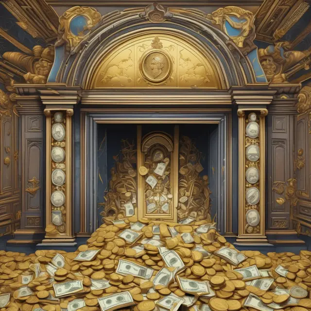 A gold coin waterfall pouring out of a vault representing the transparency and control in hard dollar payments
