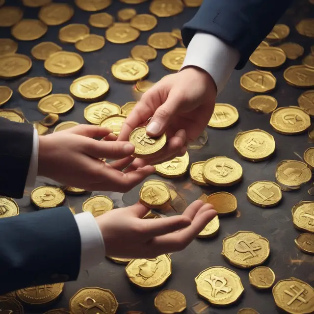 Golden coins representing hard dollars being exchanged for research services or investment advice between investors and brokers