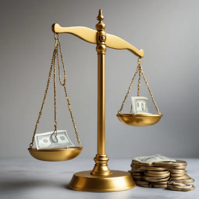 Golden scale weighing hard dollars (physical cash) against soft dollars (commission dollars), representing the clear payment structure and control offered by hard dollars in modern investing.