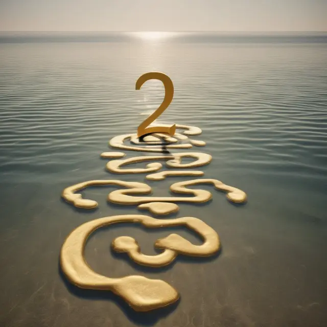 A calm sea with golden question marks gently bobbing on its surface - symbolizing frequently asked questions in the context of a stable finance market
