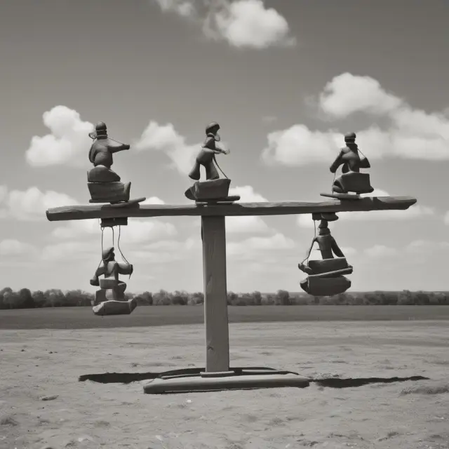 An image of a seesaw with various countries labeled on it, representing economic cycles that alternate between expansion and contraction