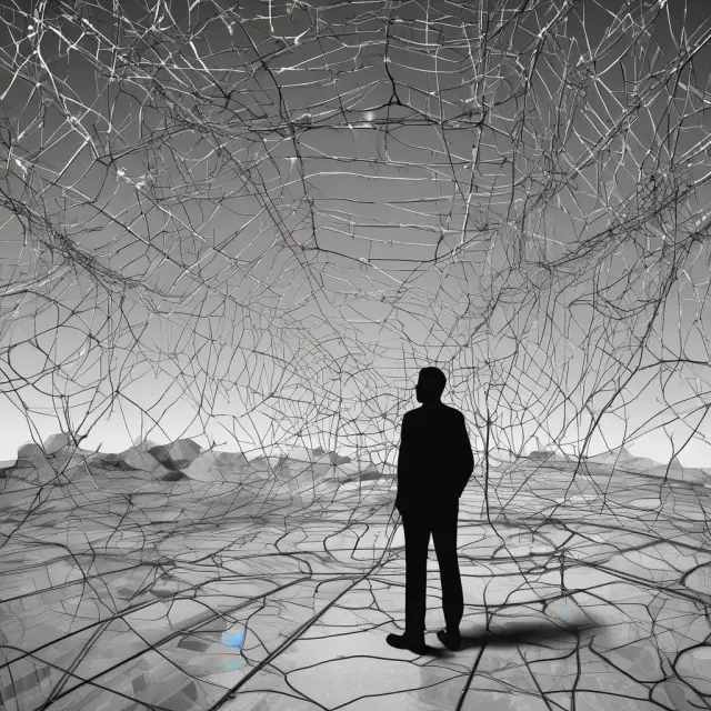 Fund manager analyzing complex financial data, surrounded by interconnected hard stop triggers on various monitors, facing a stormy market landscape