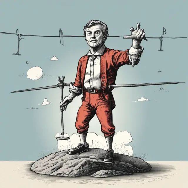A volatile stock represented as a dancer performing on a tightrope, illustrating the balance between short supply and volatility, which determines its placement on a hard-to-borrow list.