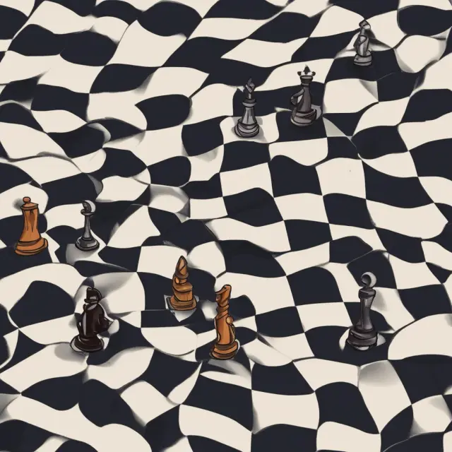 A bond issuer and investor in checkmate position on a chessboard, with economic implications and future trends represented as the board pieces - harmless warrants